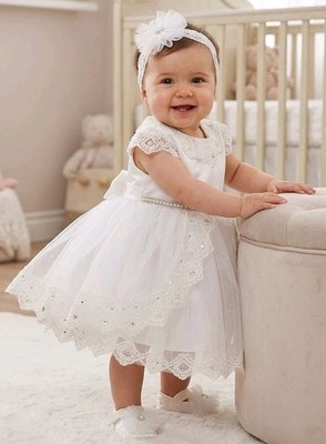 Taufkleid Baby Gr. 68 74 6-9M Babykleid Taufe Party Stirnband Fotoshooting Set 