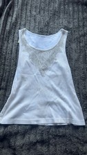 Womens M White Cotton Blend Knit Scoop Neck S...