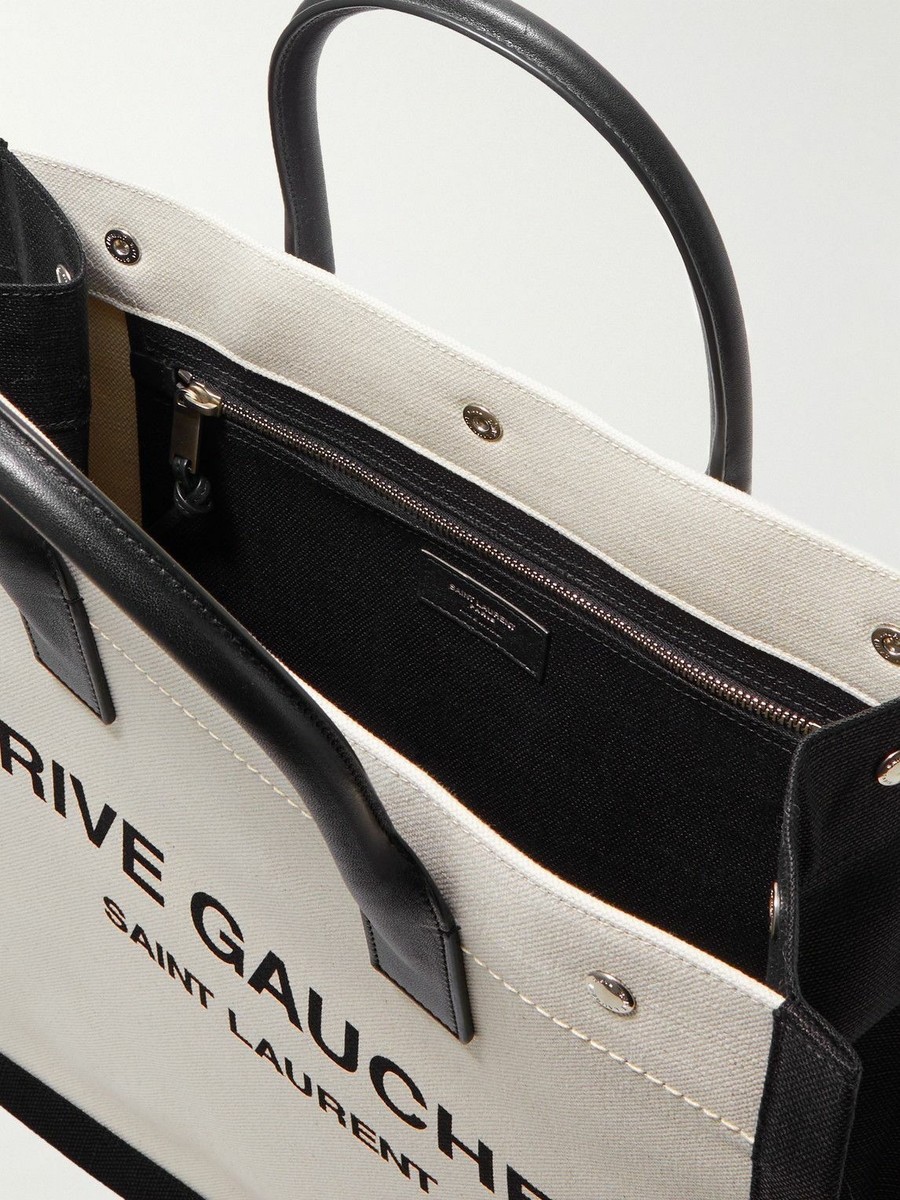 NWT Saint Laurent YSL Rive Gauche White Black Canvas Logo Leather