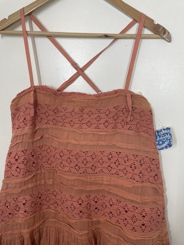 Free People Shailee Slip Mini Dress Womens XS Ruffle Crochet Lace Copper Rose - Picture 4 of 9