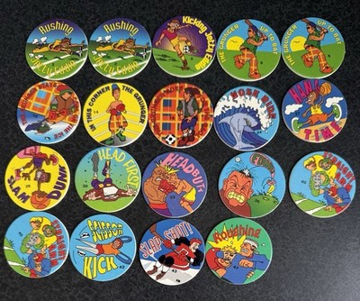 Lot Of 21 POG MILK CAPS SLAMMING JETTY EDDIE GRUNGER SPORTS COMIC ART 1994