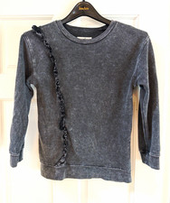 Treasure  Bond Girls Ruffle Acid Wash Sweatshirt Gray Size S 7/8 