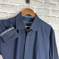 Robert Graham Midnight Blue Embroidered Flip Cuff Button Up Dress Shirt Mens XL