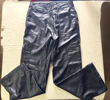 Fashion Nova Black Faux Leather Cargo Pants L Straight Leg Mid Rise 29in Zip