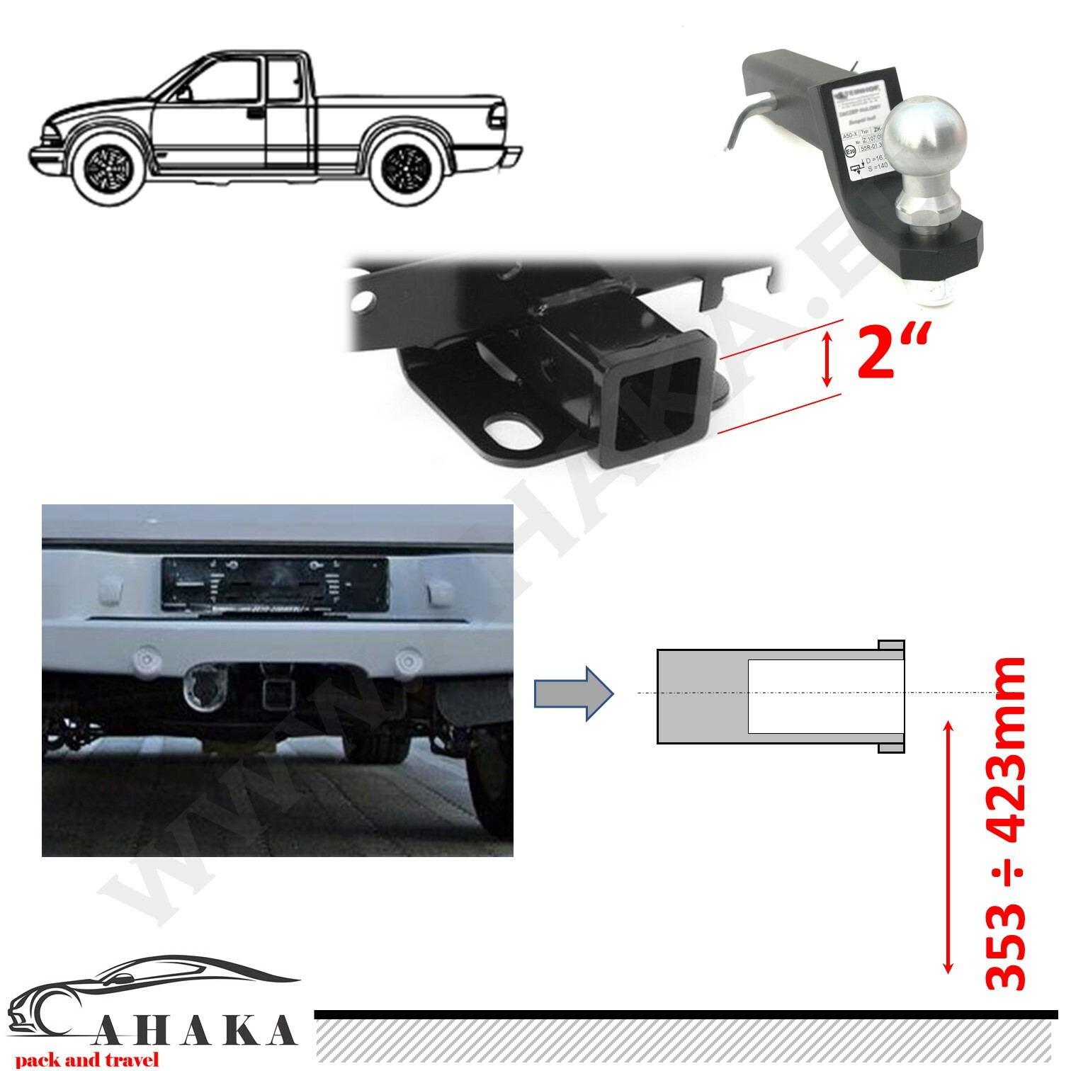 Towbar Tow Bar Adapter 2“ Tongue Ball 3mm for KIA Sedona III VAN 15