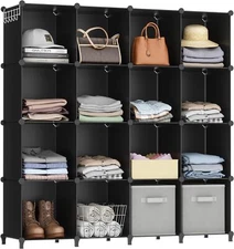 HOMIDEC Cube Storage Organizer 16-Cube Shelf, Closet 16, Black 