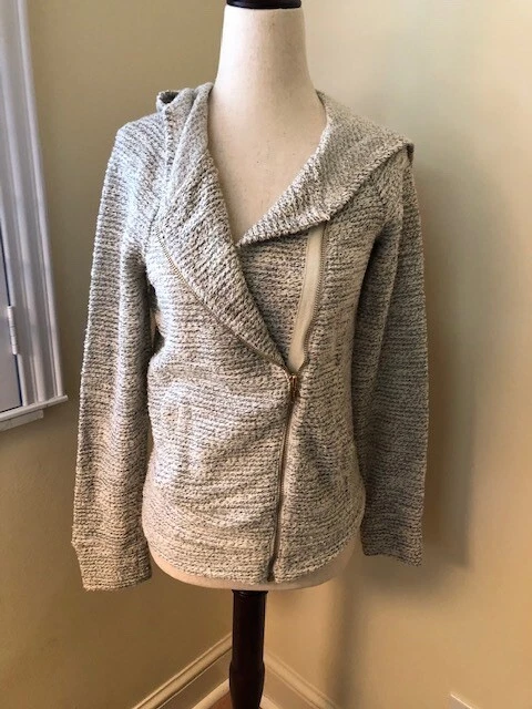 OFF WHITE Giacca con cappuccio e zip INC taglia XS bianco sporco e nero