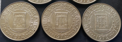 REPUBBLICA DOMINICANA, 1972, CASA MONETA, 1 PESO, lotto di 5, ARGENTO, non circolati - Foto 4 di 7