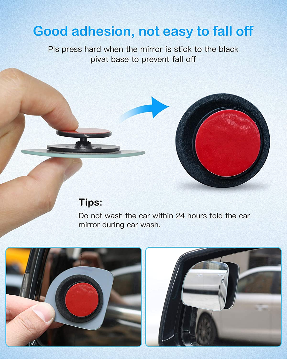 2 Espejos De Punto Ciego En Forma De Abanico - 360° Ajustable, Adhesivo Fuerte, Universal Para Coches Y SUV