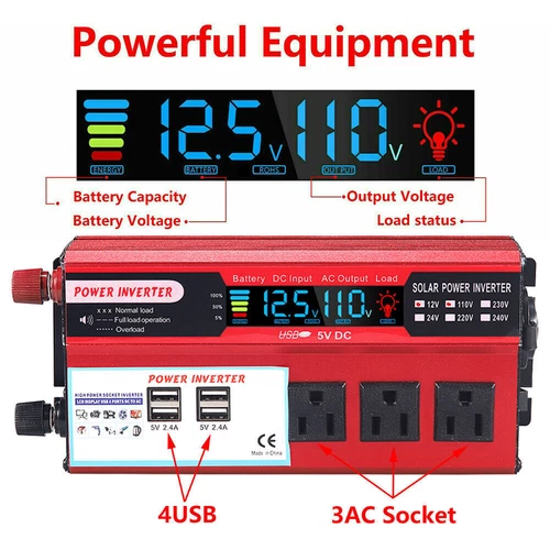 5000W Car Power Inverter DC 12V To AC 110V Pure Sine Wave Solar Converter 4 USB - Picture 4 of 11