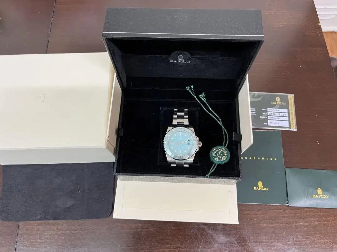 BAPEX TYPE 1 M BATHING APE Sax Blue × Silver Color Wristwatch Mens