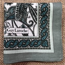 MAN HANDKERCHIEF COTTON ART POCKET SQUARE 18" CLASSIC VTG AVOCADO GREEN PAISLEYS