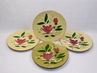 4 Vintage STANGL Pottery MAGNOLIA Floral Dinner Plates 10" Green