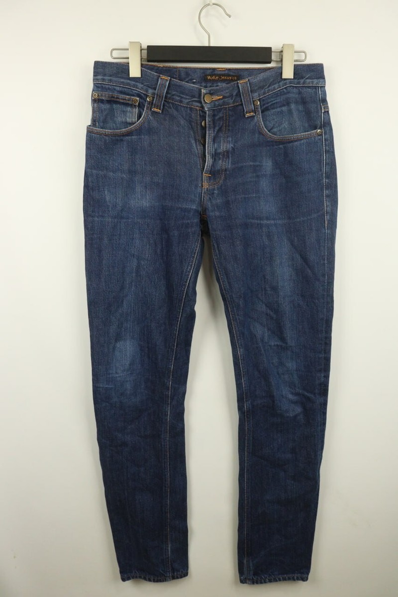 NUDIE Denim Blue Regular Slim Straight Jeans Size W33 L34 Button 