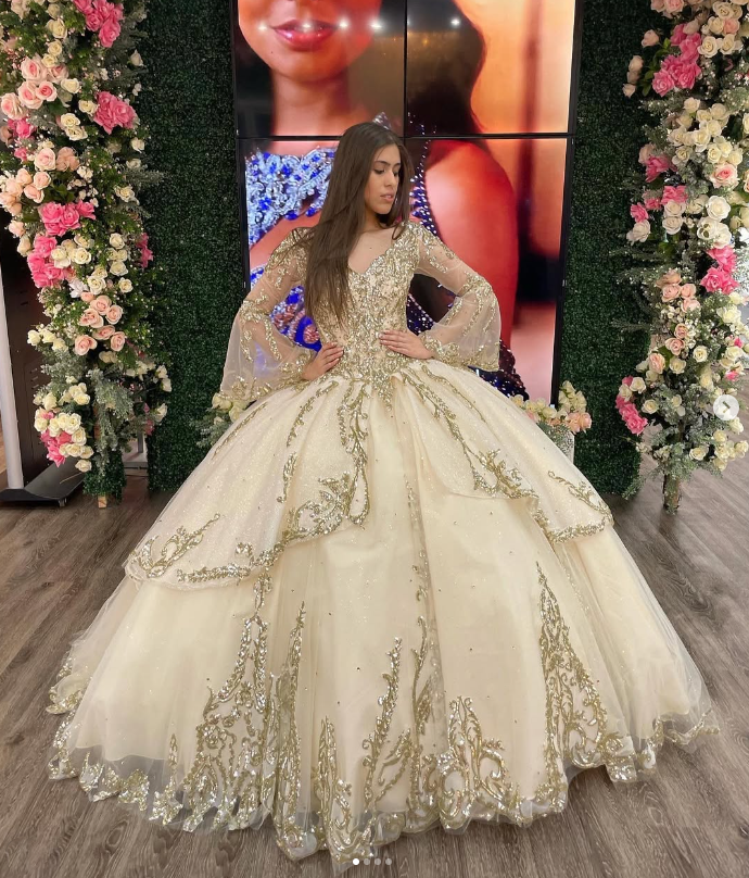 Princess Champagne Quinceanera Dresses Puffy Sleeves Sweet Ball Gowns 15 16 | eBay Princess Champagne Quinceanera Dresses Puffy Sleeves Sweet Ball Gowns 15 16 | eBay