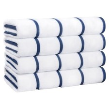 Towels Pool Beach Large Size 30x60 Navy Blue Striped 4 Pk Highly Absorbent