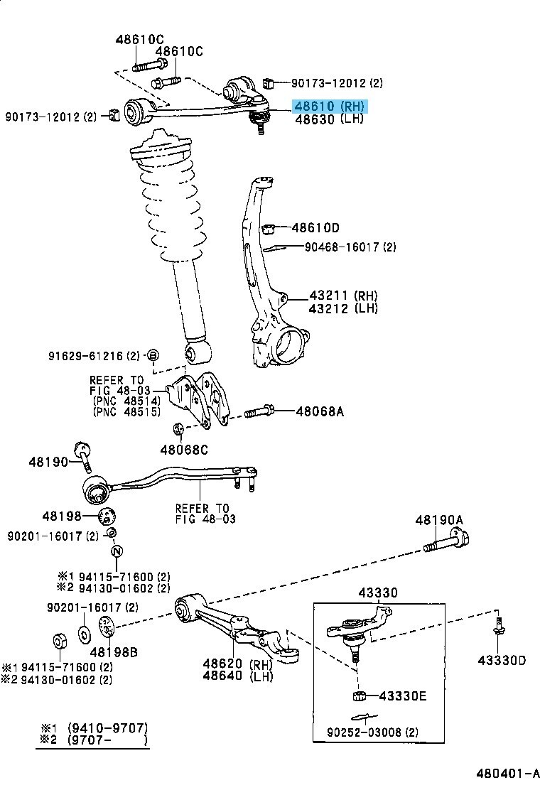 LEXUS LS400 UCF20 95-00 Genuine Front Suspension Upper Arm RH