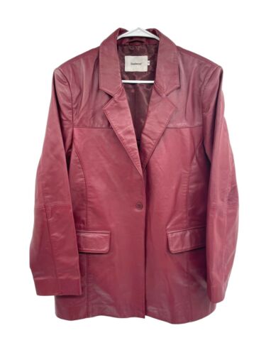 Deadwood Women Leather Brooke Oversized Blazer size 40 Recycled Red Lambskin