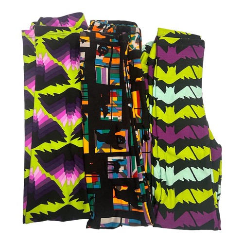 Lularoe Kids Leggings L/XL Holiday Lot 3 Pair Halloween, NeonBats & Hunted House - Picture 2 of 15