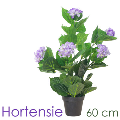 Künstliche Hortensie Hydrangeaceae Kunstpflanze Lila Violett Topf 60cm Decovego