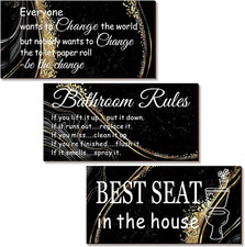 3 Pieces Black and Gold Bathroom Wall Decor Wooden Rules Marble Style Farmhouse