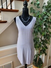 Gap Women's White & Blue 100% Rayon V-Neck Sleeveless Knee Length Dress Size S