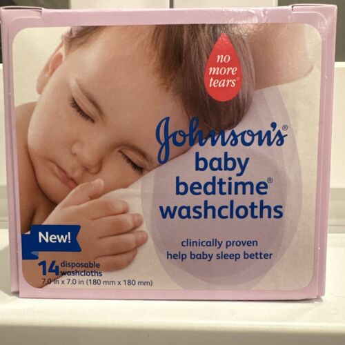 JOHNSON’S BABY BEDTIME WASHCLOTHS 1 BOX W/14 DISPOSABLE WASHCLOTHS DISCONTINUED - Afbeelding 1 van 3