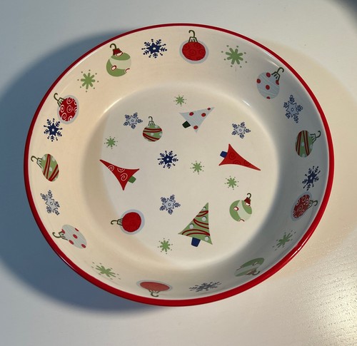 Pfaltzgraff Taffy Candy Christmas Serving Bowl Stoneware Holiday Ornaments Trees