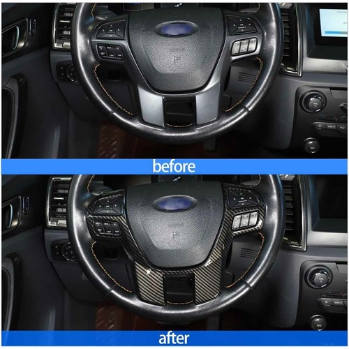For Ford Ranger / Everest 2015-2021 Steering Wheel Trim Frame Carbon Fiber Style - Picture 3 of 10
