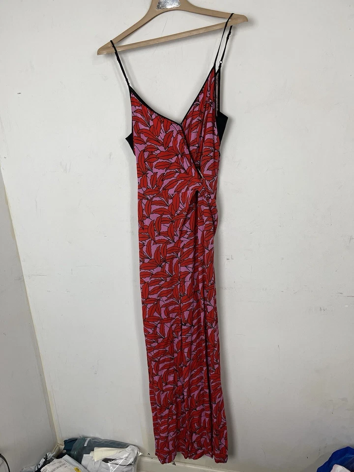 Diane Von Furstenberg Womens Jumpsuit 6 Red Floral Wrap Sexy Date Night Travel - Image 4 of 4