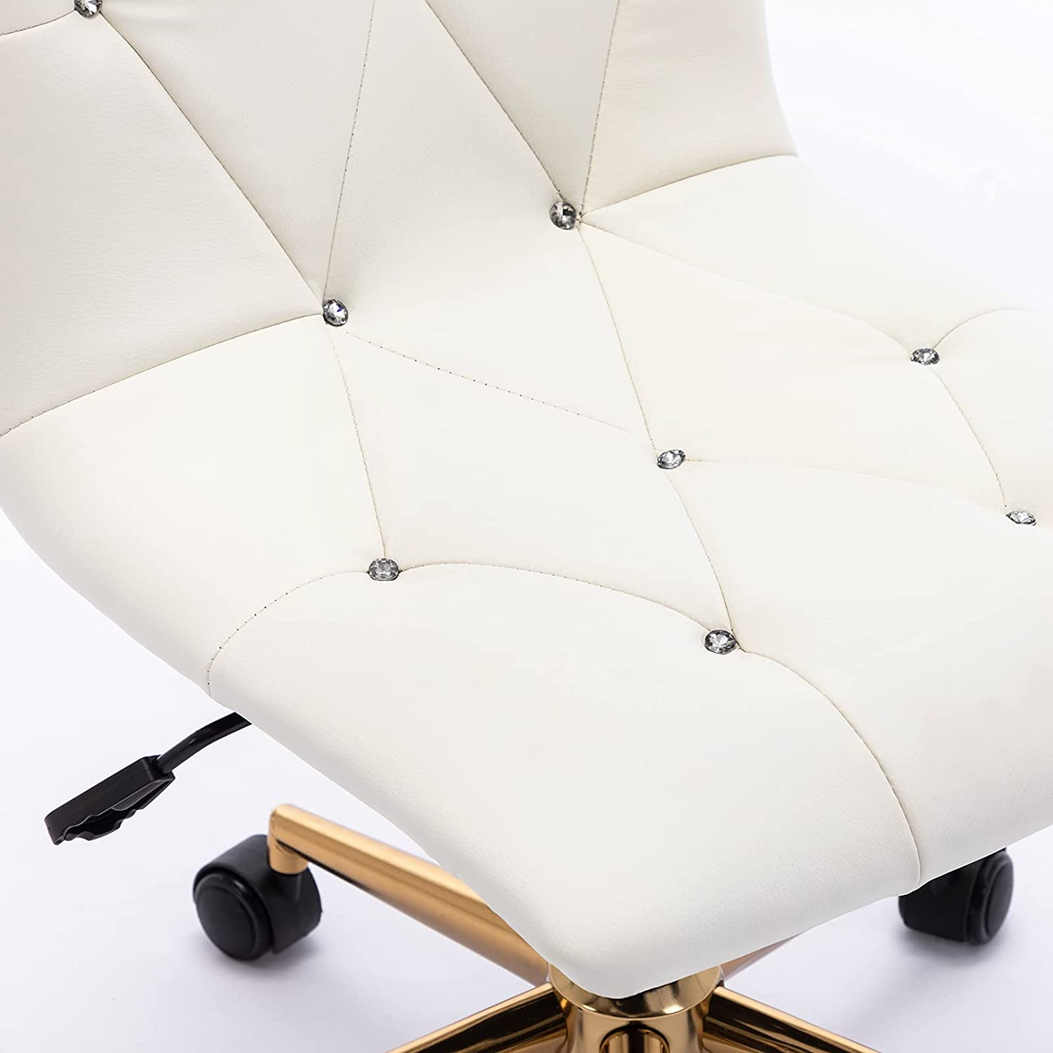 Modern Home Office Chair，Cute White Desk Chair with Gold Base, PU