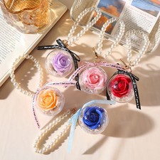 2Pcs Elegant Pearl Handle Rose Flower Keychain   Decorative Floral Bag Charm