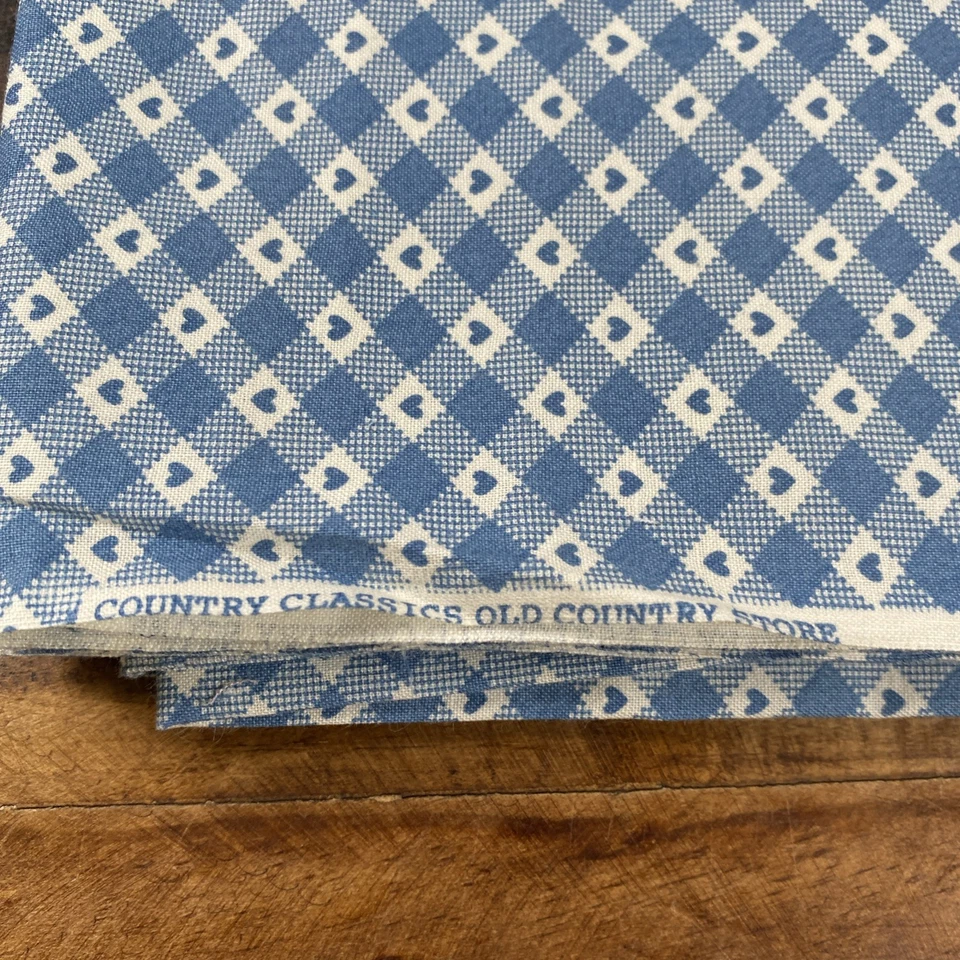 Corazones a cuadros azules vintage Country Classics Old Country Store algodón 1 yarda Foto 3 de 4