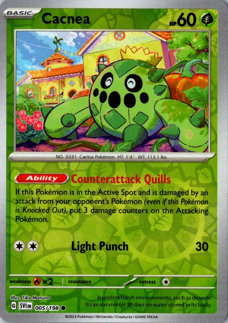 Cacnea Reverse Holofoil 005/198 Common Scarlet & Violet Base Set LP Pokemon
