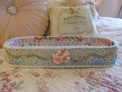 Shabby Chic Style Decorated Vintage Quilted Glove Box