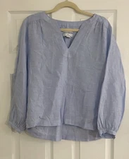 H by Halston Light Blue 100% Linen V Neck Top Size Medium