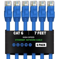 Cat6 UTP Pure Copper Patch Cord, 0.5-150 FEET Ethernet LAN Cable,7 FEET 6 Pack