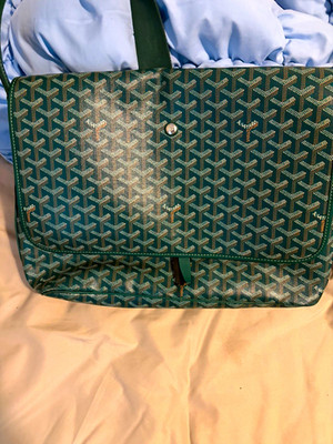 Goyard Green Goyardine Tote Bag Coated Finish Double Leather Handles Beige