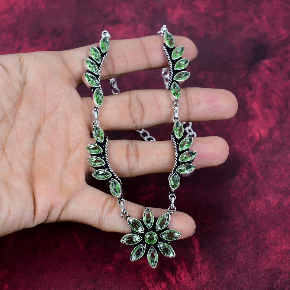Collar de joyería de plata de acero 925 hecho a mano con piedras preciosas de amatista verde para mujer Foto 3 de 4