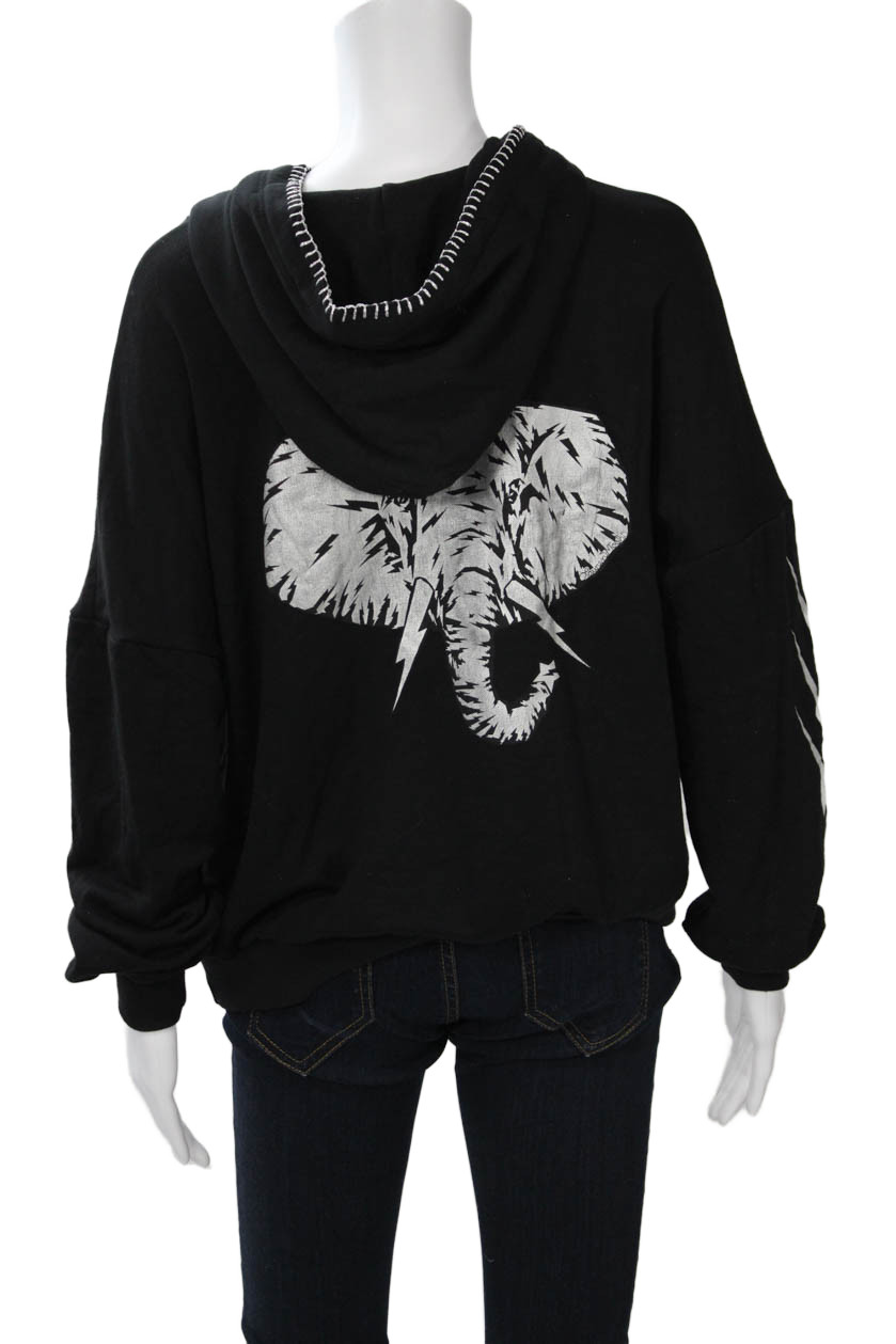 Lauren Moshi Women Pullover Hoodie Black Animal Graphic Drawstring Size XS image 3