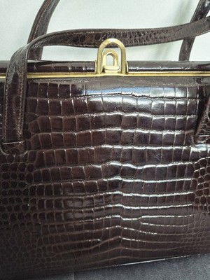 Vintage Leder Umhängetasche Handtasche Schlangenleder Muster