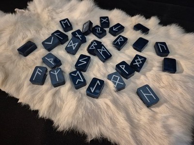 Elder Futhark Runes,  Midnight Blue And White,  Resin