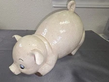 Nice Big Piggy Bank Cute Kneeling 12x8x8.5" Ceramic Dual Plug.