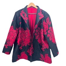 Vintage Custom Handmade Red Black Floral Jacquard Fancy Evening Jacket Womens 2X