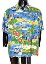 Vintage Reyn Spooner Men's Aloha Hula Girl Palm Tree Island Hawaiian Shirt Large