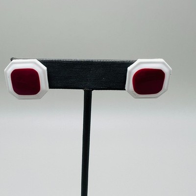 Square Stud Earrings Purple Enamel White Frame Minimalist Retro Modern Chic