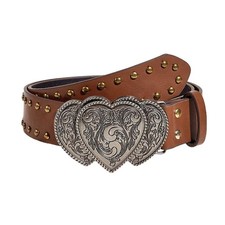 Tgirls Western Leather Belts for Women Men Heart Buckle Free Size, Brown