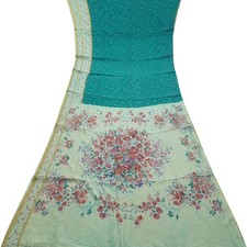 Vintage Teal Saree 100 Pure Crepe Silk Printed Zari Border Sari 6YD Soft Fabric