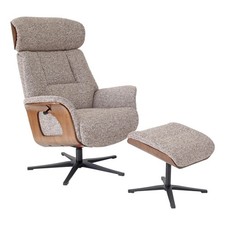 Stratford Swivel Recliner Chair in Coffee Fabric with Matching Footstool
