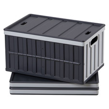 Plastic Collapsible Storage Bins with Lids, 65L Set of 3, Stackable Folding Crat
